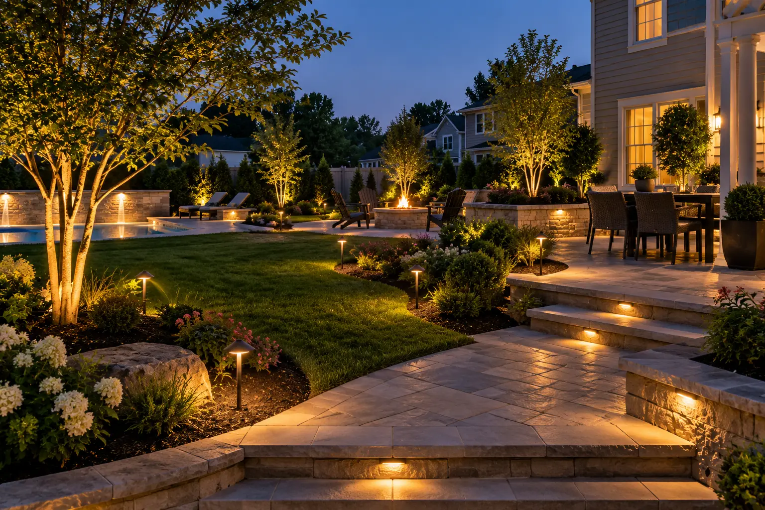 beautiful custom landscape lighting on patio linwood nj